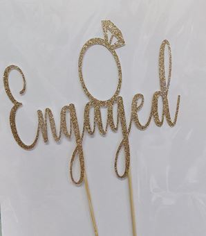 Picture of GOLD ENGAGED CAKE TOPPER 11 X 18CM